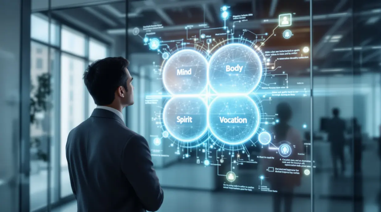 Human 3.0 : le modèle intégral qui dépasse les conseils de développement personnel basiques. Cartographiez votre plein potentiel à travers 4 Quadrants, 3 Niveaux et l'IA comme accélérateur ou piège.